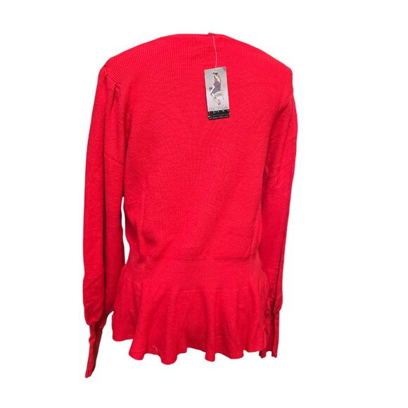 Share Sofia Jeans by Sofia Vergara Women's Red Cardigan Sweater with Peplum Hem - Picture 5 of 5